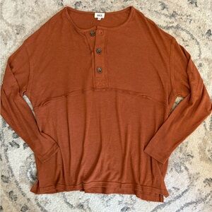 BKE Rust Orange Long Sleeve Sweater Henley Style Top Size L lightweight